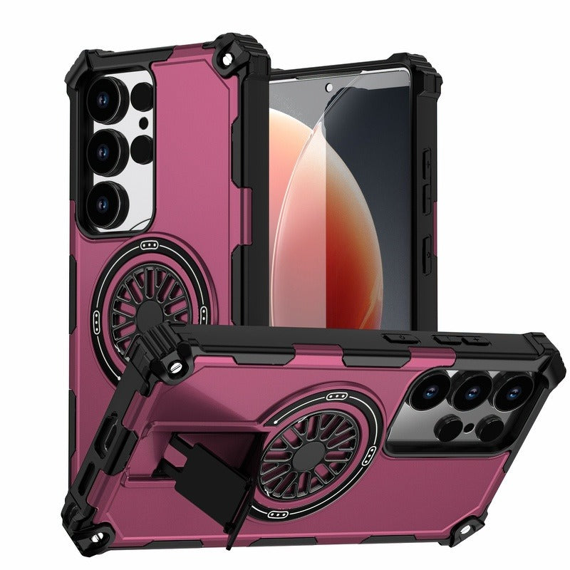 Magnetic Armor Stand Case For Samsung S25 Edge