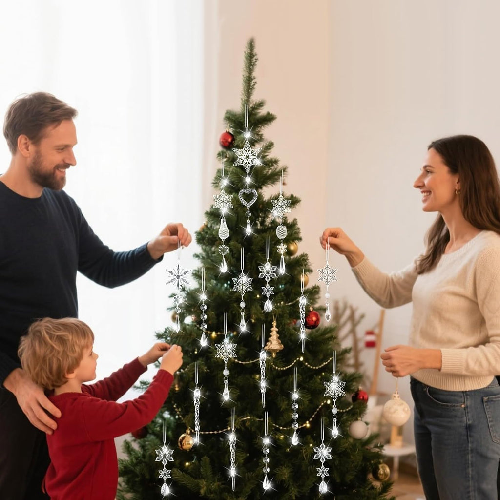 Set of 21 pcs Hanging Acrylic Snowflake Icicle Ornaments with Drop Pendants