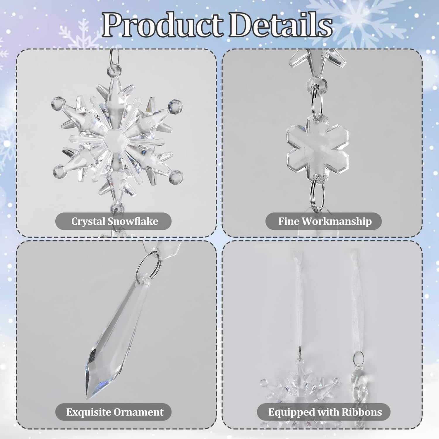 Set of 21 pcs Hanging Acrylic Snowflake Icicle Ornaments with Drop Pendants