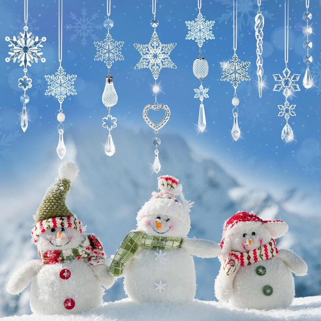 Set of 21 pcs Hanging Acrylic Snowflake Icicle Ornaments with Drop Pendants