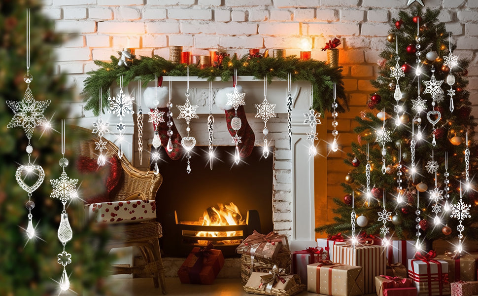 Set of 21 pcs Hanging Acrylic Snowflake Icicle Ornaments with Drop Pendants